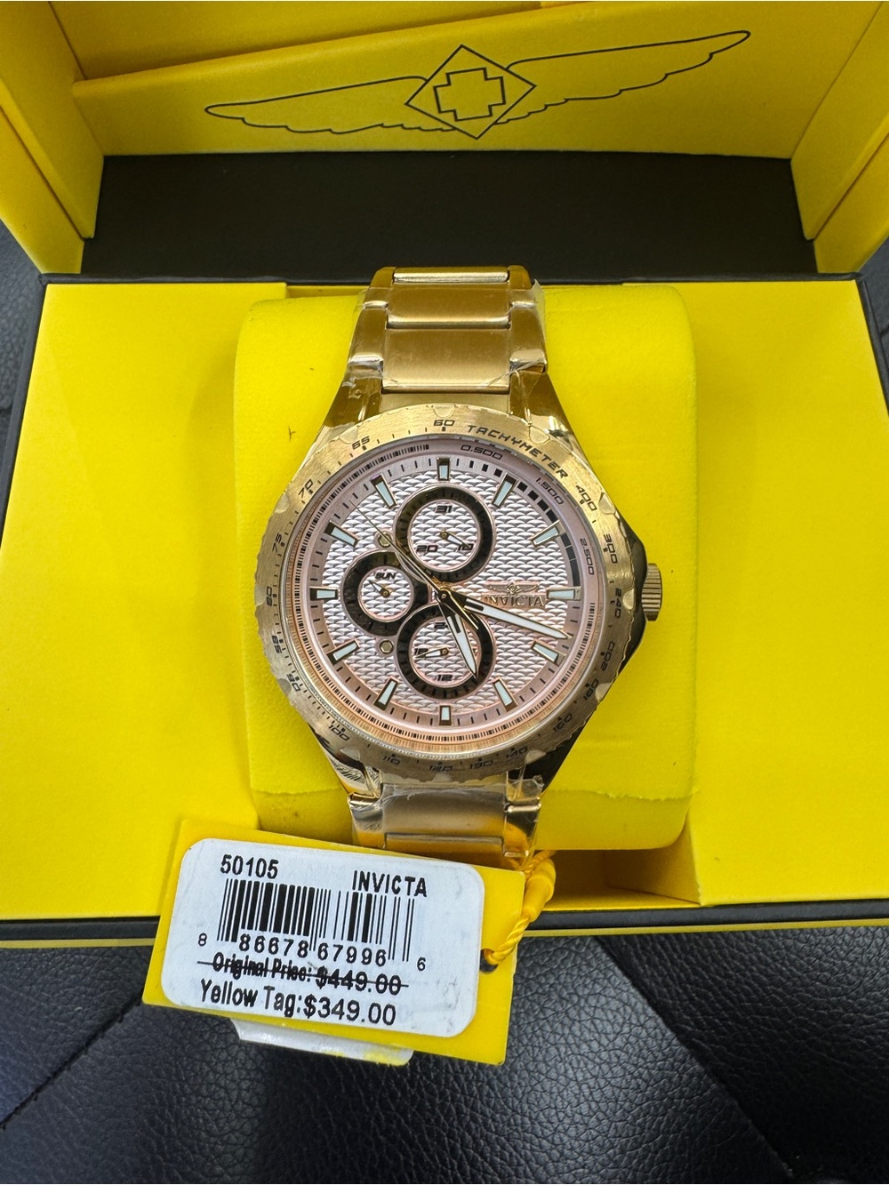 Invicta Gold Tone Men's Chronograph Bracelet Watch with Rose Gold Dial Accents